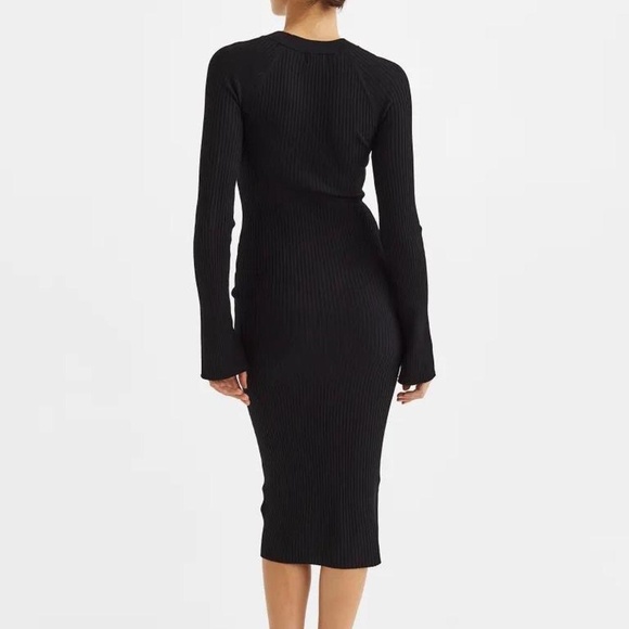 Christmas H&M Divided Ribbed Cut-Out Long Sleeve Midi Dress Size L Black - Picture 2 of 9